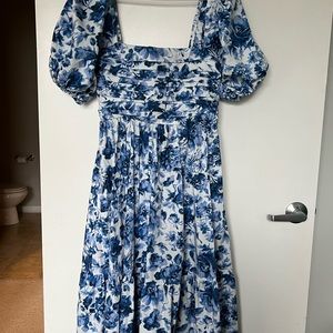 Abercrombie Ruched Puff Sleeve Poplin Midi Dress